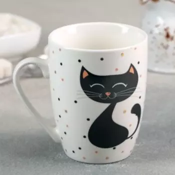 Кружка фарфоровая Доляна «Котик», 350 мл, цвет белый