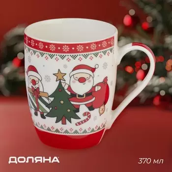 Кружка Доляна «Новогодний подарок», 370 мл, 128.510.5 см, фарфор, белая