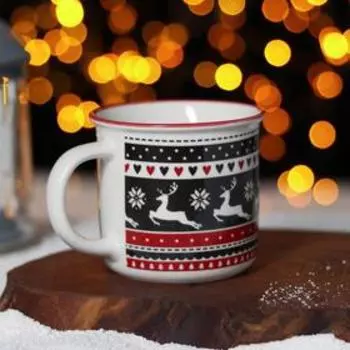 Кружка для чая Доляна «Новый год, Олени», 380 мл, фарфор, 13108,7 см