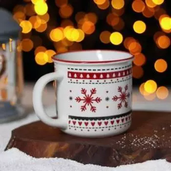 Кружка Доляна «Новый год, Снежинки», 380 мл, 13108.7 см, фарфор, белая