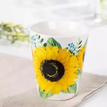 Кружка Доляна «Подсолнухи», 320 мл, фарфор, белая