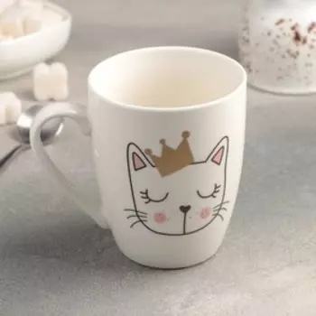 Кружка Доляна «Принцесса Мяу», 350 мл, фарфор, белая