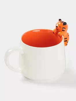 Кружка Доляна «Тигренок», 400 мл, керамика, белая/оранжевая