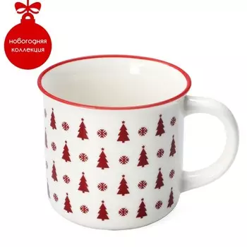 Кружка новогодняя Доляна «Ёлочки», 380 мл, для чая, фарфор, 13108,7 см, белая