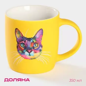 Кружка Доляна «Котик», 350 мл, фарфор, жёлтая