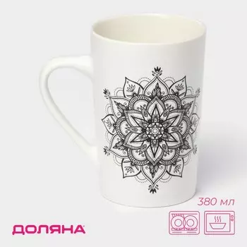 Кружка Доляна «Мандала», 380 мл, фарфор, чёрный узор