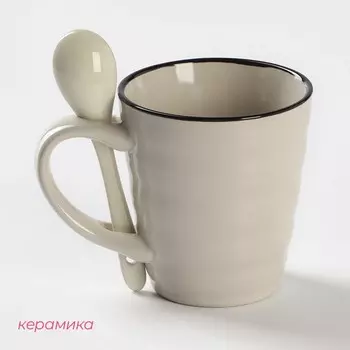 Кружка Доляна «Ноель», 280 мл, с ложкой, керамика, бежевая