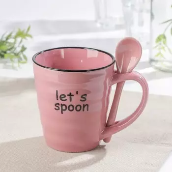 Кружка Доляна «Ноель», 280 мл, с ложкой, керамика, розовая