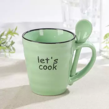 Кружка Доляна «Ноель», 280 мл, с ложкой, керамика, зелёная