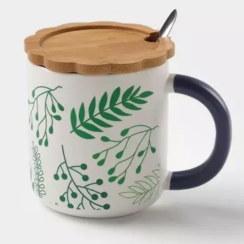 Кружка с ложкой «Гербарий», 350 мл, керамика, белая