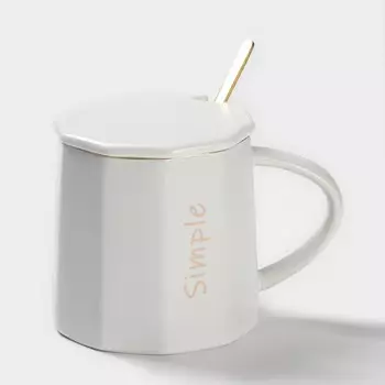Кружка с ложкой Simple, 350 мл, керамика, белая
