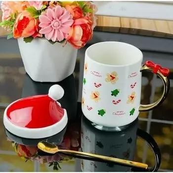 Кружка Lenardi, фарфор, с крышкой и ложкой, 400 мл