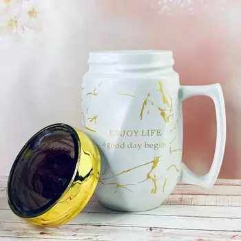 Кружка Lenardi, фарфор, с крышкой, 450 мл