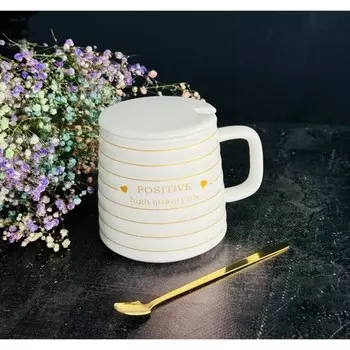 Кружка Lenardi, с крышкой и ложкой, фарфор, 400 мл