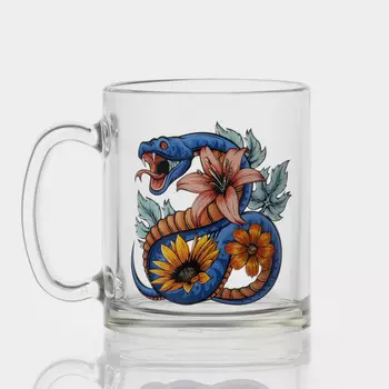 Кружка новогодняя ОСЗ «Цветы и змеи», 320 мл, стекло, рисунок МИКС