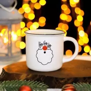 Кружка фарфоровая Доляна «Новый год. Ho-ho-ho», 380 мл, цвет белый