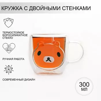 Кружка с двойными стенками «Панда», 300 мл, стекло