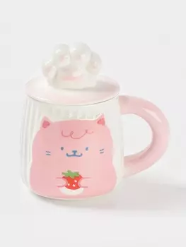 Кружка с крышкой Доляна «Лапочка», 450 мл, керамика, розовая