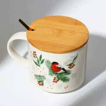 Кружка с крышкой и ложкой «Снегирь», 470 мл