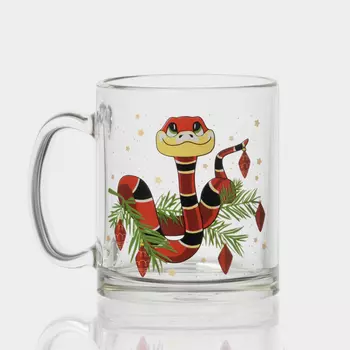 Кружка стеклянная чайная «Новогодние змейки», 320 мл, МИКС