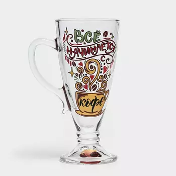 Кружка стеклянная для чая/кофе «Кофе-бар», 250 мл