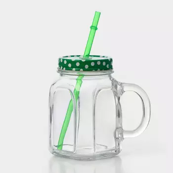 Кружка Paabahe Homemade, 450 мл, стекло, с зелёной крышкой, прозрачная