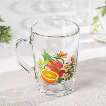 Кружка стеклянная «Тропические фрукты», 300 мл, рисунок микс