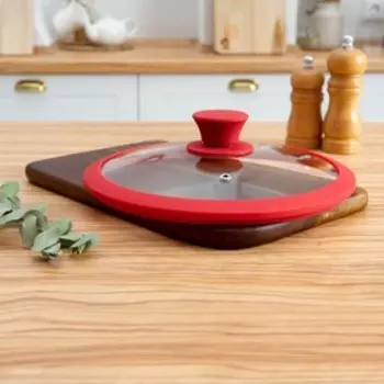 Крышка для сковороды и кастрюли Доляна стеклянная с силиконовым ободком и ручкой, d=20 см, цвет красный