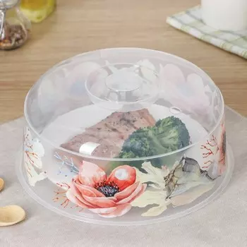 Крышка для СВЧ IDEA «Деко. Маки», d=25 см, пластик, прозрачная
