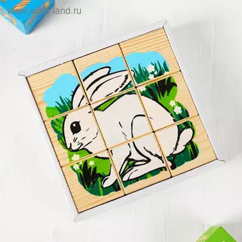 Кубики детские «Животные леса» деревянные, 9 деталей