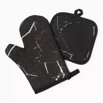 Кухонный набор 2 предмета Доляна цвет черный, прихватка 17*17 см, варежка 26*16 см,100% п/э