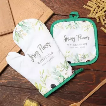 Кухонный набор «Доляна» Spring: прихватка 1717 см, варежка 2616 см,100% п/э