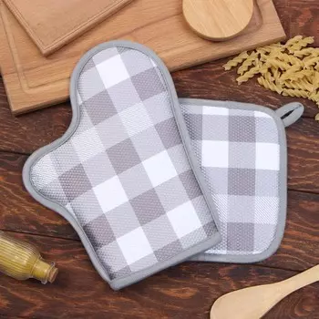 Кухонный набор Этель «Клетка», прихватка 2020 см, варежка-прихватка 2720 см,100% п/э