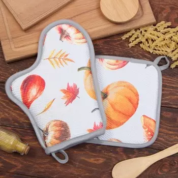 Кухонный набор «Этель. Тыквы»: прихватка 2020 см, вареж-прихватка 2720 см,100% п/э