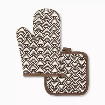 Кухонный набор Этель «Узор», прихватка 1717 см, варежка-прихватка 2616 см,100% п/э