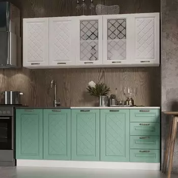 Кухня прямая «Агава», со столешницей, 2000600 мм, цвет акация белая/мята