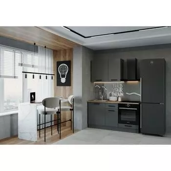 Кухня прямая «Антрацит», со столешницей, 1600600 мм, цвет антрацит/дуб вотан/антрацит