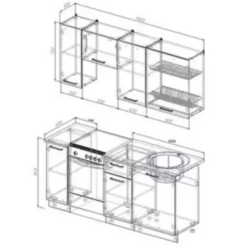 Кухня прямая «Антрацит», со столешницей, 1800600 мм, цвет антрацит/дуб вотан/антрацит