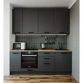 Кухня прямая «Антрацит», со столешницей, 2200600 мм цвет антрацит/дуб вотан/антрацит