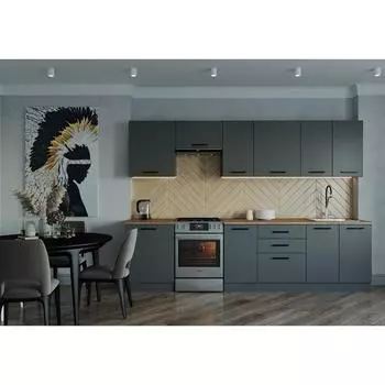 Кухня прямая «Антрацит», со столешницей, 3000600 мм, цвет антрацит/дуб вотан/антрацит