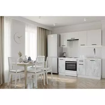 Кухня Бланка 2032х600 Белый/Мрамор Марквина белый/Жемчуг,Пайн