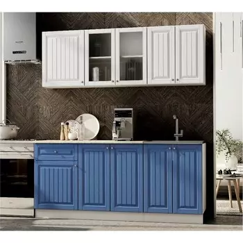 Кухня прямая «Хозяюшка», со столешницей, 1800600 мм, цвет акация белая/деним