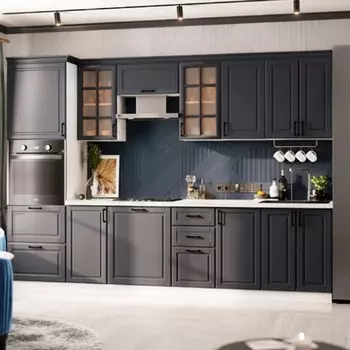 Кухня прямая «Николь - 1», с столешницей, 30006002180 мм, цвет белый/графит софт