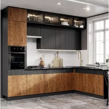 Кухня угловая трёхуровневая в потолок «Престиж», 30001800 мм, цвет графит/амазония