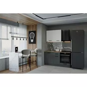 Кухня прямая «Вегас», со столешницей, 1600600 мм, цвет антрацит/дуб вотан/антрацит/жемчуг