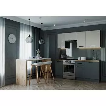 Кухня прямая «Вегас», со столешницей, 2000600 мм, цвет антрацит/дуб вотан/антрацит/жемчуг