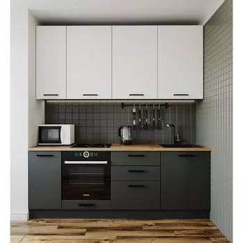 Кухня прямая «Вегас», со столешницей, 2200600 мм, цвет антрацит/дуб вотан/антрацит/жемчуг