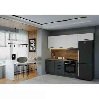 Кухня прямая «Вегас», со столешницей, 2550600 мм, цвет антрацит/дуб вотан/антрацит/жемчуг