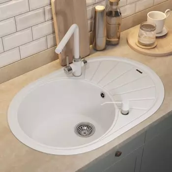 Кухонная мойка кварцевая Uperwood Quartz UPD-02, овальная, цвет 01 белая