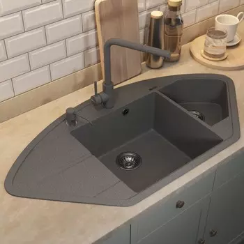 Кухонная мойка кварцевая Uperwood Quartz UPD-06, угловая двухсекционная, цвет 03 серая